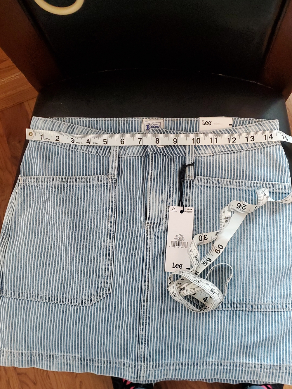 Lee Light Blue and White Striped Mini Skirt